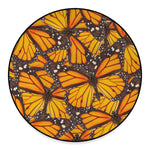 Orange Monarch Butterfly Pattern Print Round Floor Mat