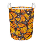 Orange Monarch Butterfly Pattern Print Round Laundry Basket
