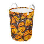 Orange Monarch Butterfly Pattern Print Round Laundry Basket