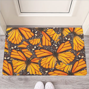 Orange Monarch Butterfly Pattern Print Rubber Doormat