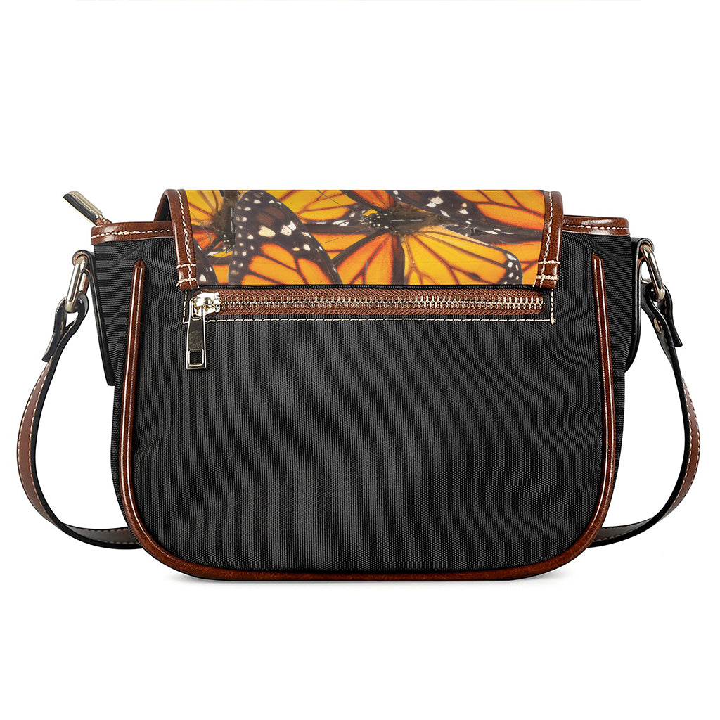 Orange Monarch Butterfly Pattern Print Saddle Bag