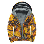 Orange Monarch Butterfly Pattern Print Sherpa Lined Zip Up Hoodie