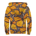 Orange Monarch Butterfly Pattern Print Sherpa Lined Zip Up Hoodie
