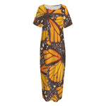 Orange Monarch Butterfly Pattern Print Short Sleeve Long Nightdress