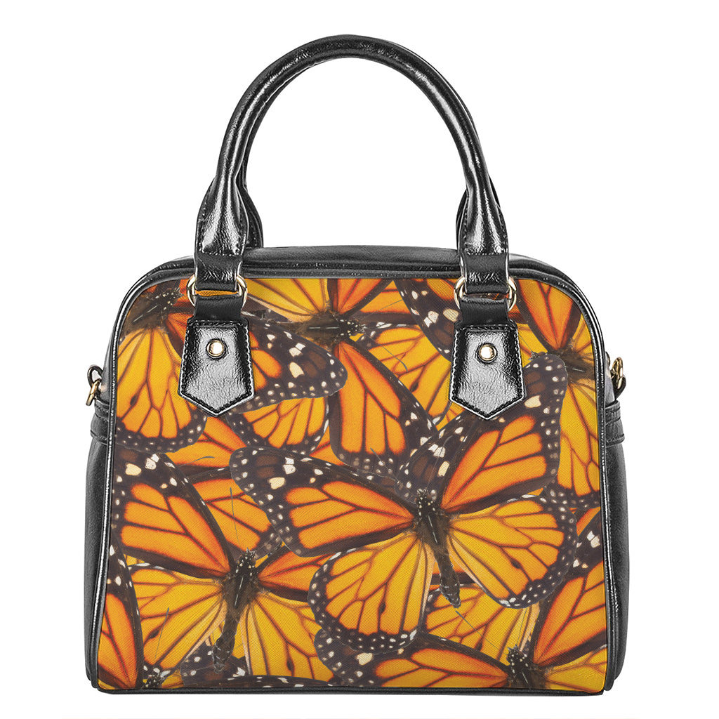 Orange Monarch Butterfly Pattern Print Shoulder Handbag