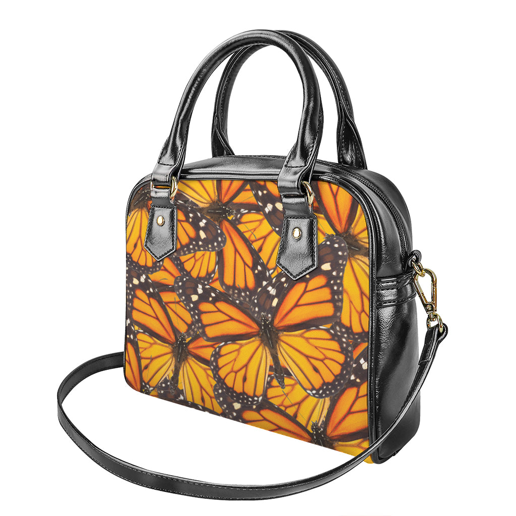 Orange Monarch Butterfly Pattern Print Shoulder Handbag