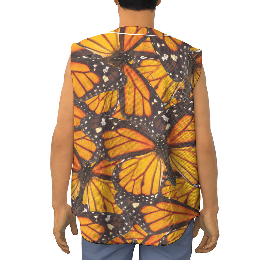 Orange Monarch Butterfly Pattern Print Sleeveless Baseball Jersey