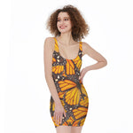 Orange Monarch Butterfly Pattern Print Sleeveless Bodycon Dress