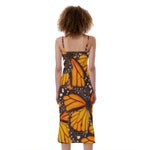 Orange Monarch Butterfly Pattern Print Slim Fit Midi Cami Dress