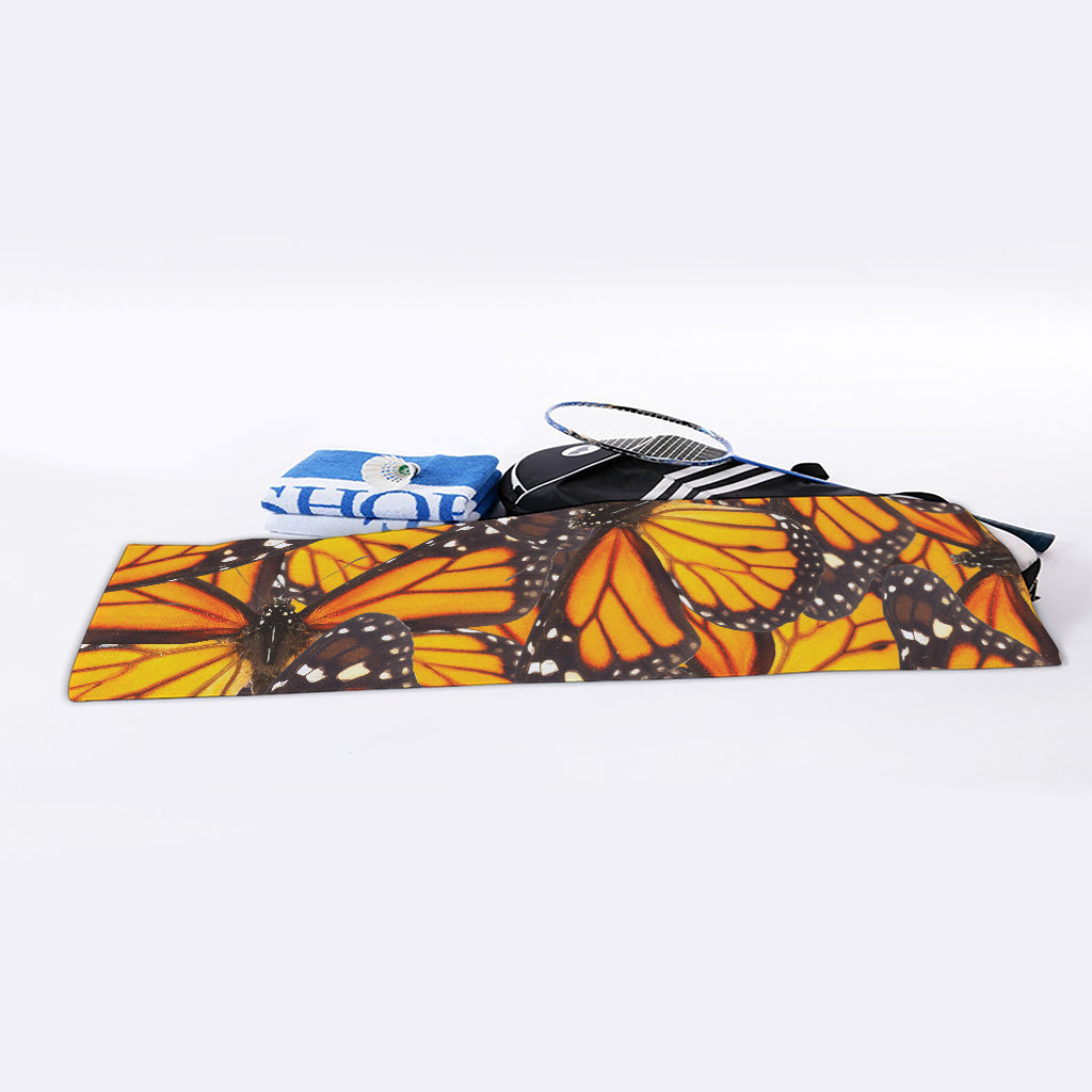 Orange Monarch Butterfly Pattern Print Sports Towel