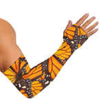 Orange Monarch Butterfly Pattern Print Sun Protection Arm Sleeves