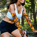 Orange Monarch Butterfly Pattern Print Sun Protection Arm Sleeves