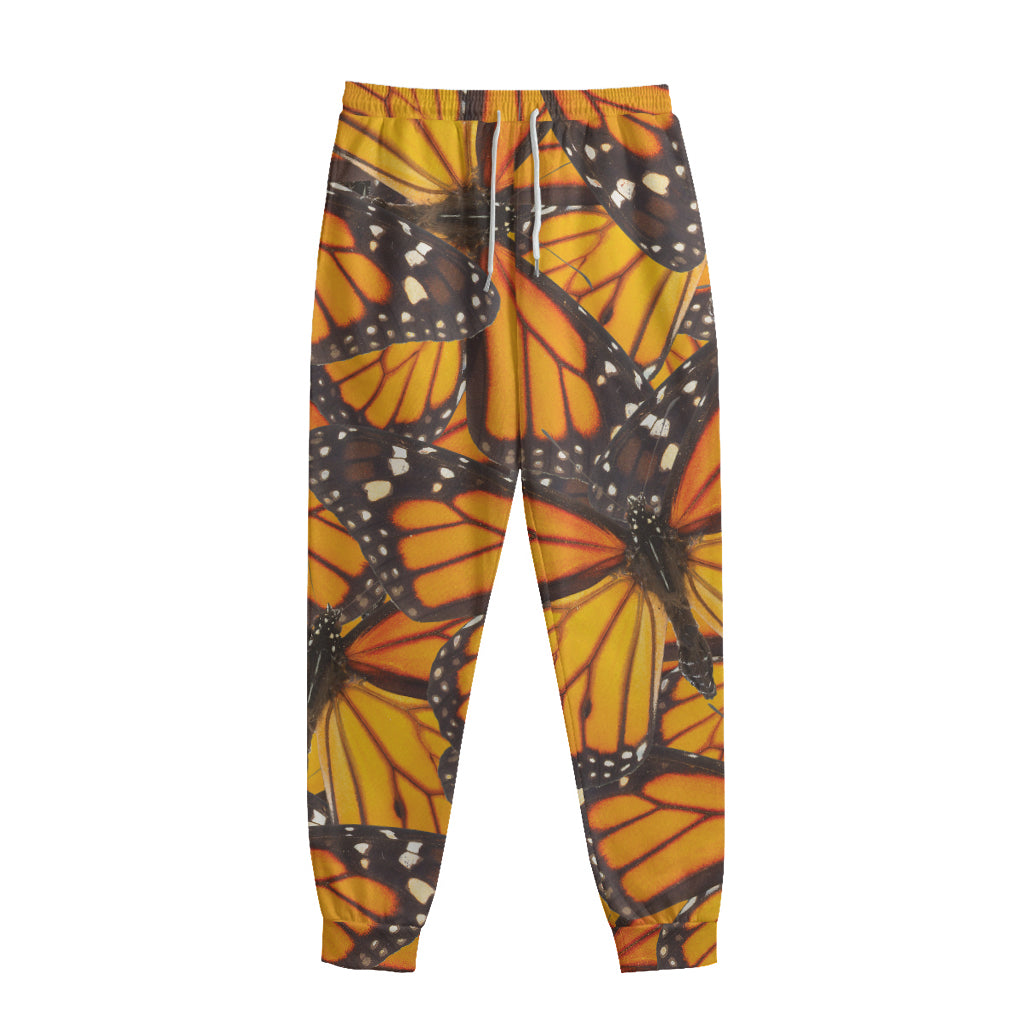 Orange Monarch Butterfly Pattern Print Sweatpants