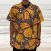 Orange Monarch Butterfly Pattern Print Textured Short Sleeve Shirt