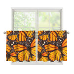 Orange Monarch Butterfly Pattern Print Tier Curtains