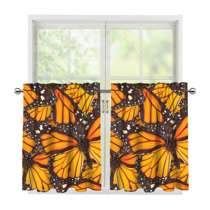 Orange Monarch Butterfly Pattern Print Tier Curtains