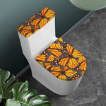 Orange Monarch Butterfly Pattern Print Toilet Lid And Tank Cover Set