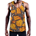 Orange Monarch Butterfly Pattern Print Men's Workout Tank Top