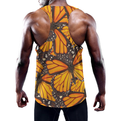 Orange Monarch Butterfly Pattern Print Training Tank Top