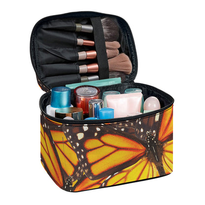 Orange Monarch Butterfly Pattern Print Travel Makeup Bag