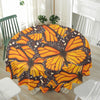 Orange Monarch Butterfly Pattern Print Waterproof Round Tablecloth