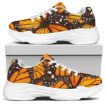 Orange Monarch Butterfly Pattern Print White Chunky Shoes