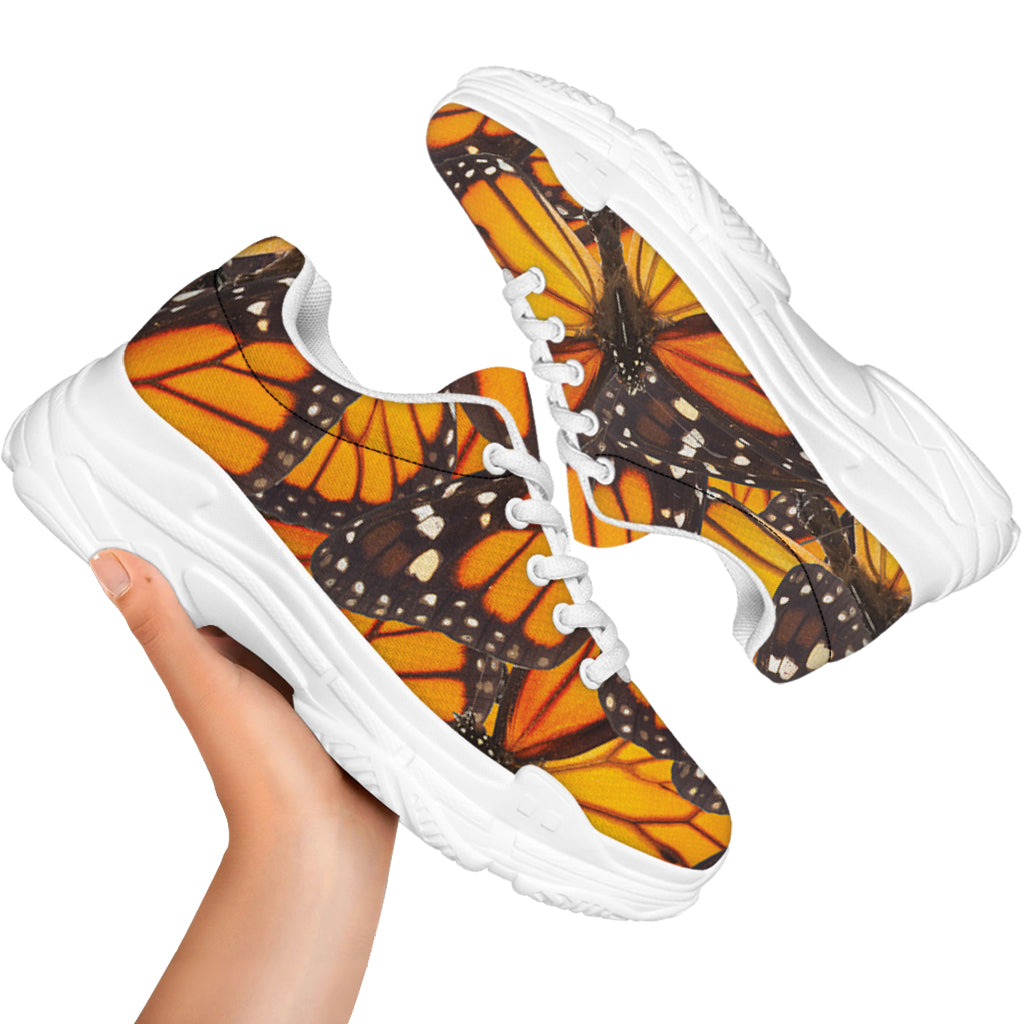 Orange Monarch Butterfly Pattern Print White Chunky Shoes