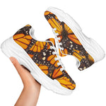 Orange Monarch Butterfly Pattern Print White Chunky Shoes