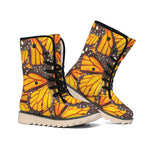 Orange Monarch Butterfly Pattern Print Winter Boots