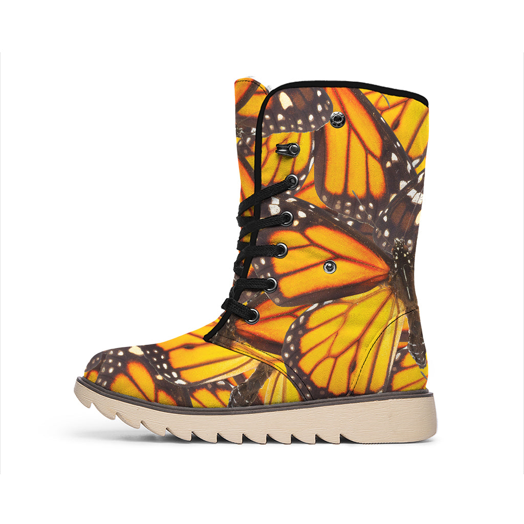 Orange Monarch Butterfly Pattern Print Winter Boots