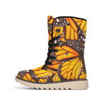 Orange Monarch Butterfly Pattern Print Winter Boots