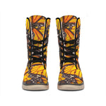 Orange Monarch Butterfly Pattern Print Winter Boots
