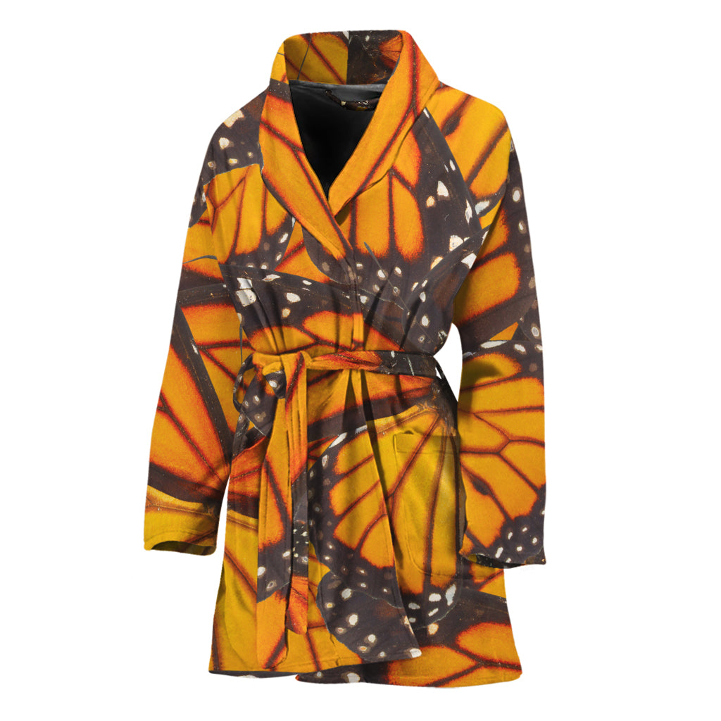 Orange Monarch Butterfly Pattern Print Women's Bathrobe