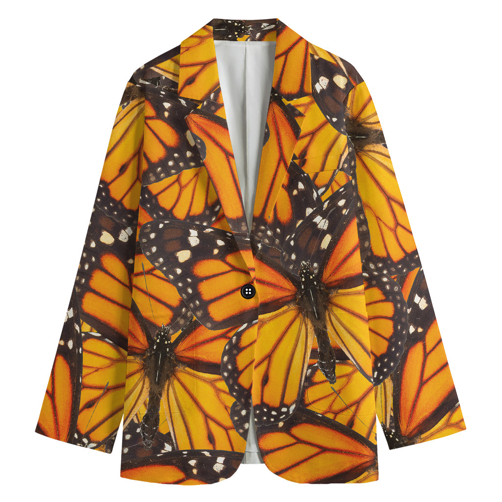 Orange Monarch Butterfly Pattern Print Women's Blazer