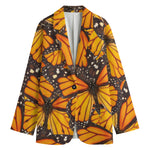 Orange Monarch Butterfly Pattern Print Women's Blazer