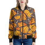 Orange Monarch Butterfly Pattern Print Women's Bomber Jacket