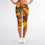 Orange Monarch Butterfly Pattern Print Women's Capri Leggings
