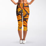 Orange Monarch Butterfly Pattern Print Women's Capri Leggings