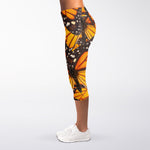 Orange Monarch Butterfly Pattern Print Women's Capri Leggings