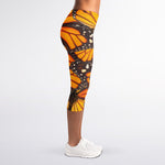 Orange Monarch Butterfly Pattern Print Women's Capri Leggings