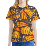 Orange Monarch Butterfly Pattern Print Women's Polo Shirt