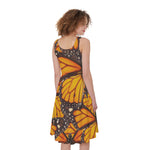 Orange Monarch Butterfly Pattern Print Women's Sleeveless Dress