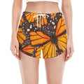 Orange Monarch Butterfly Pattern Print Women's Split Running Shorts