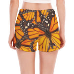 Orange Monarch Butterfly Pattern Print Women's Split Running Shorts