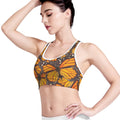 Orange Monarch Butterfly Pattern Print Women's Sports Bra