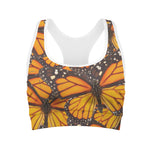 Orange Monarch Butterfly Pattern Print Women's Sports Bra