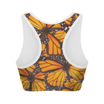 Orange Monarch Butterfly Pattern Print Women's Sports Bra