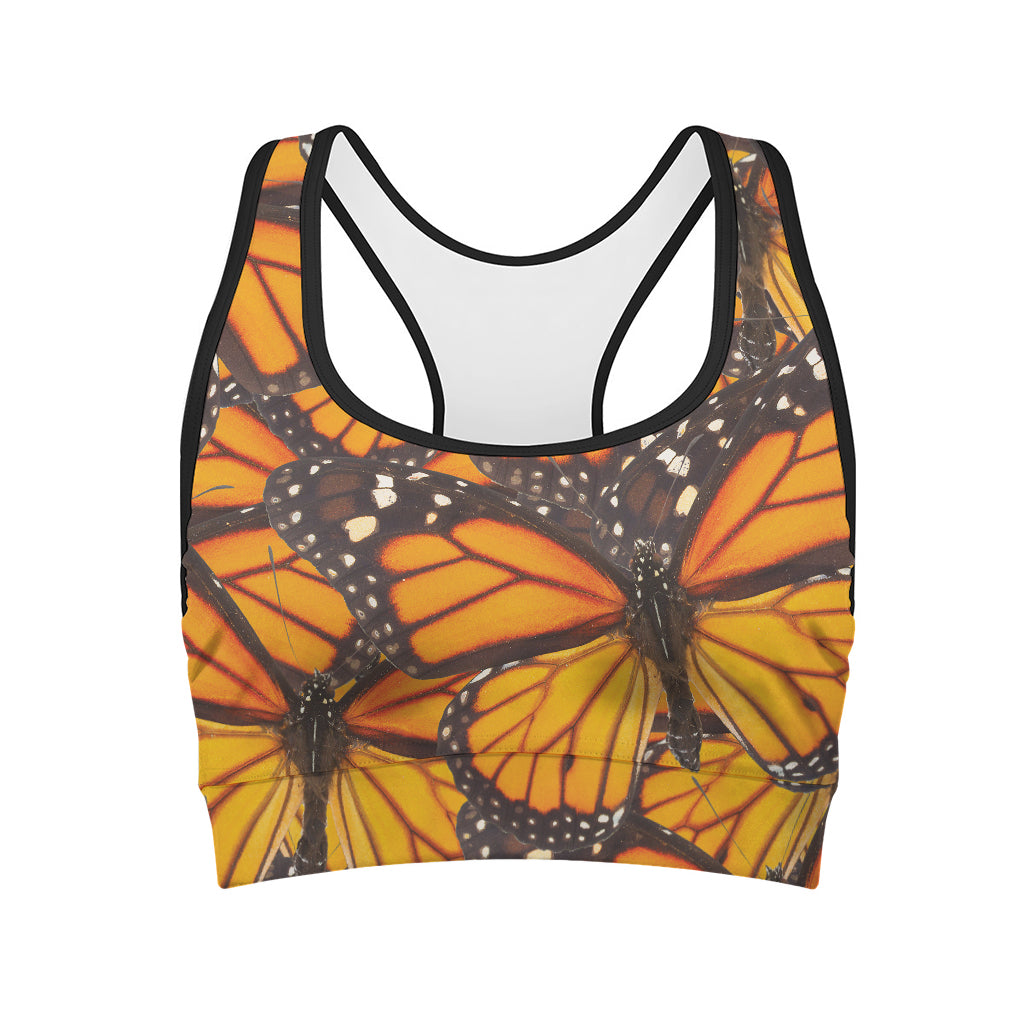Orange Monarch Butterfly Pattern Print Women's Sports Bra