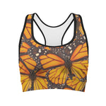 Orange Monarch Butterfly Pattern Print Women's Sports Bra