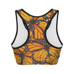 Orange Monarch Butterfly Pattern Print Women's Sports Bra
